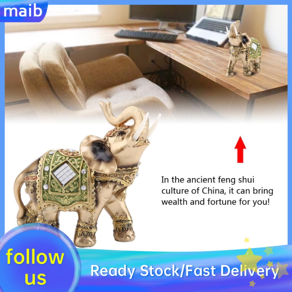 Lucky Feng Shui Green Elephant Statue Sculpture Wealth Figurine Gift Home Decoration