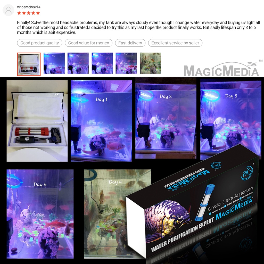 PA MagicMedia crystal clear aquarium algae remover green water air