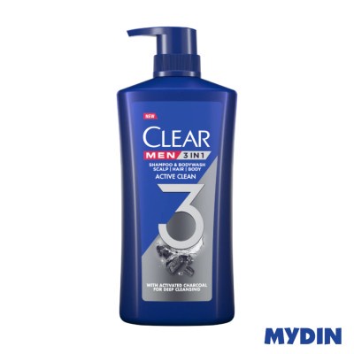 Clear Men 3in1 Body Wash & Shampoo Active Clean (618ml)