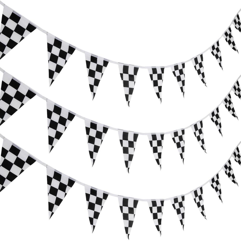 10 Meters Checkered Pennant Banner Racing Flag Accessory for Race Theme Birthday Party