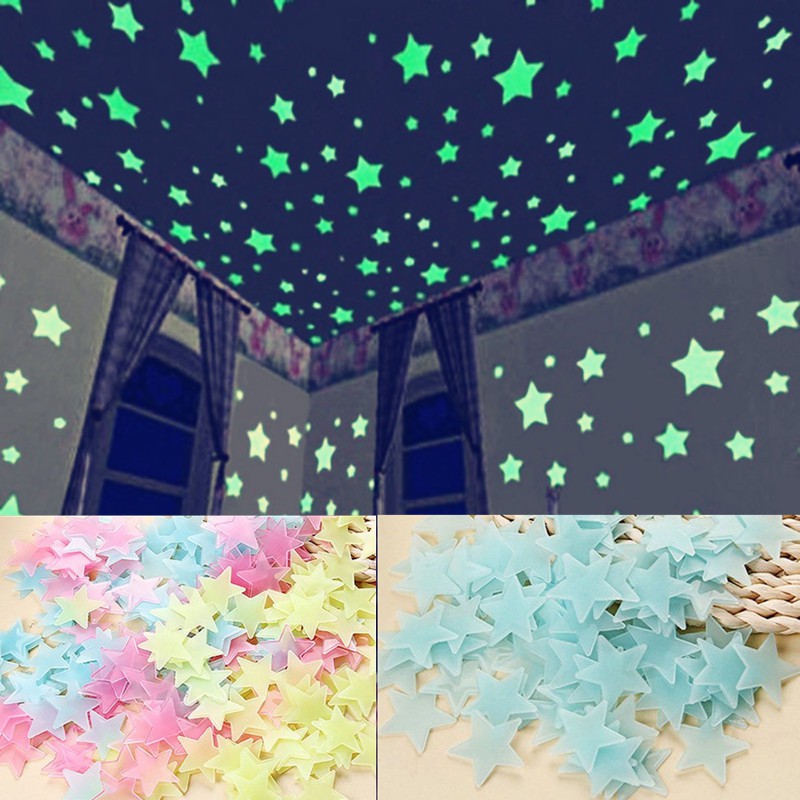 100pcs Glow In The Dark Stars Fluorescent Luminous 3d Glowing