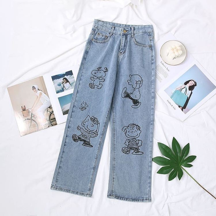 Snoopy loose jeans long denim pants | Shopee Malaysia