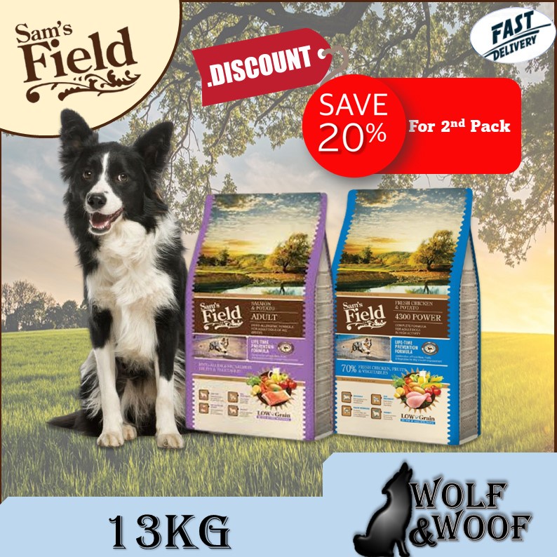 [20 DISCOUNT FOR 2nd PACK] Sam's Field Adult Dog Food 13KG ( Salmon