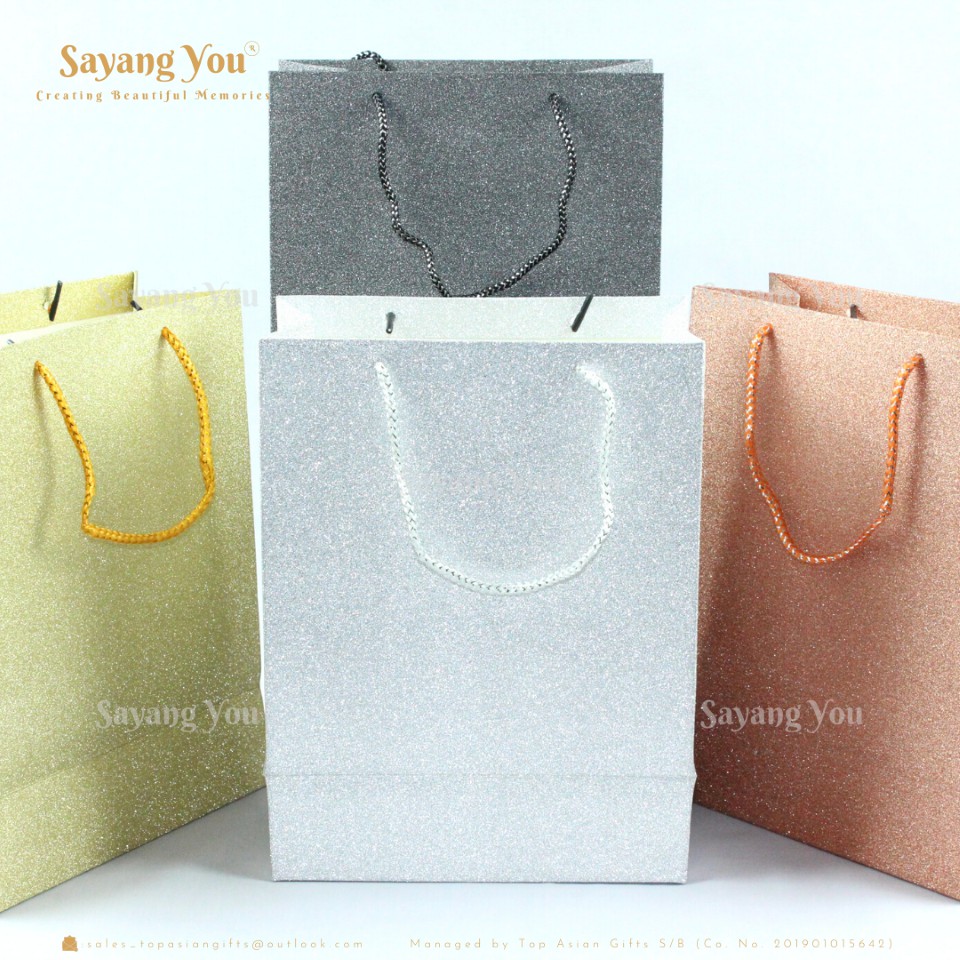 10Pcs +/-19x10x24.5cm Glitter Wedding Souvenir Goodies Door Gift Paper Bag Beg Kertas Cenderahati Kahwin Hiasan PB19301