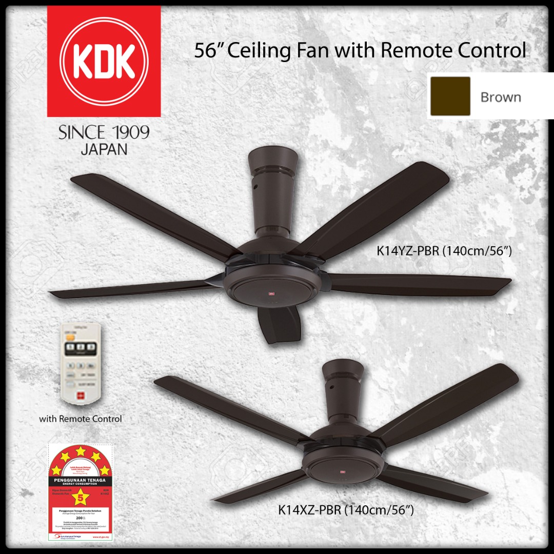 2020 LATEST MODEL KDK REMOTE CEILING FAN BROWN K14XZ/K14YZ 4 / 5 BLADE