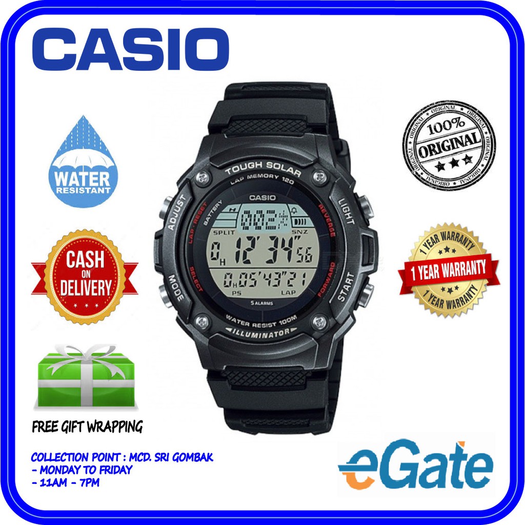 Casio W-S200H-1BV Men Digital TOUGH SOLAR Black Resin Band Sporty ...