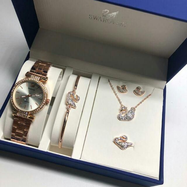 NEW SET SWAROVSKI 5 IN 1 WITH BRACLET AND RING | Shopee ...