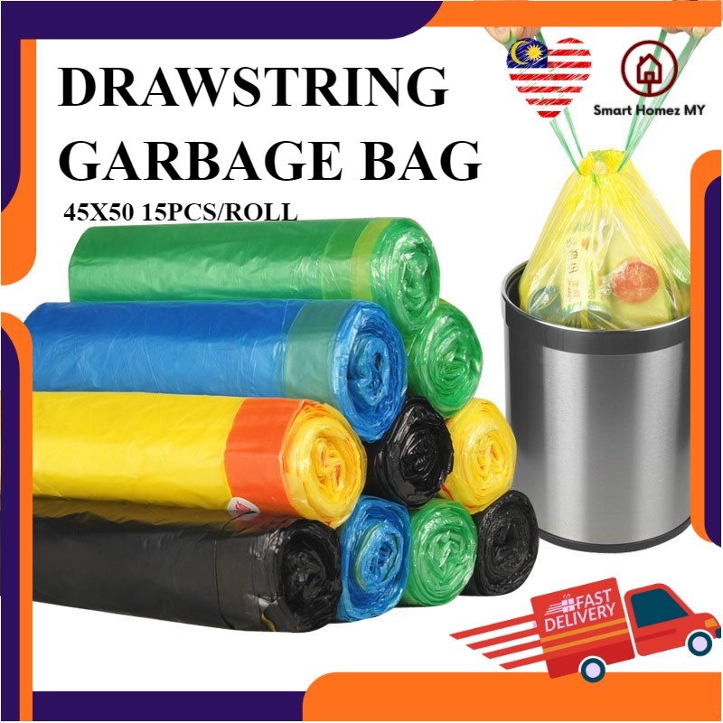 1 Roll Drawstring Dustbin Garbage Plastic Bag Plastik Sampah Trash