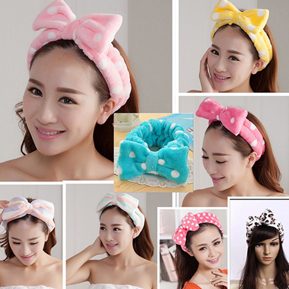 Soft Big Bow Dot Striped Hair Band Headwear Make Up Bath Shower Spa Headband  | Shopee Malaysia