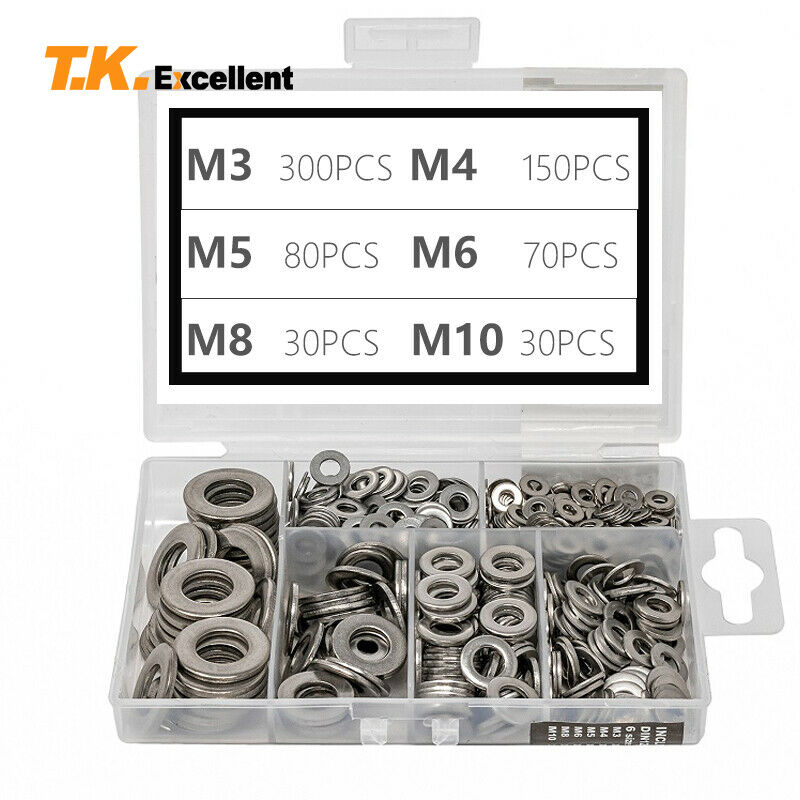 900pcs M3/M4/M5/M6/M8/M10 Metal Washers Assorted Kit Flat Ring Plumbing Seal For 