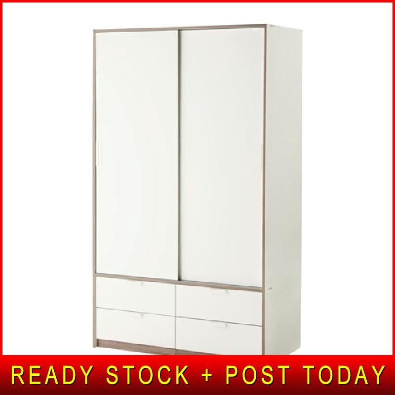 W Sliding Doors 4 Drawers White 118x61x202 Cm Ikea Trysil Wardrobe