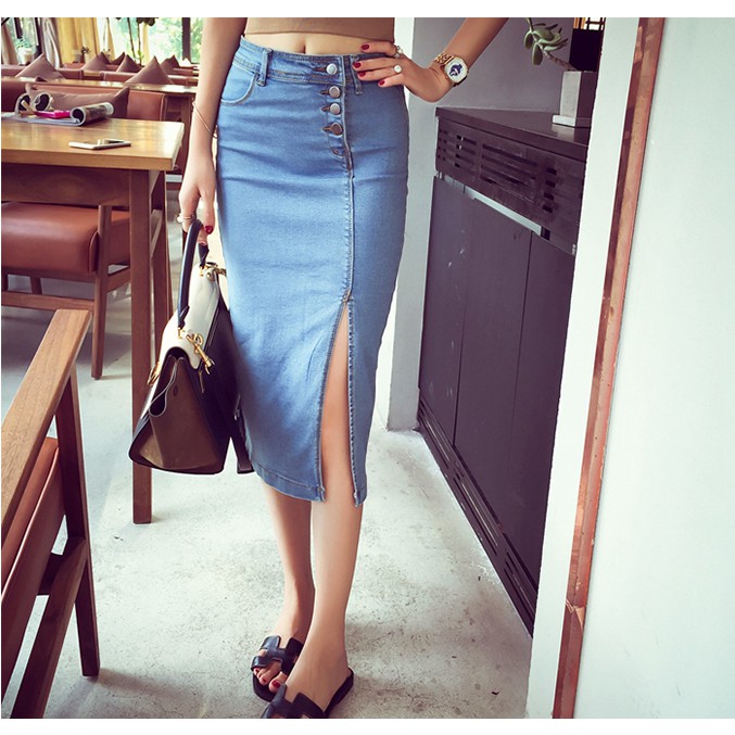 jean skirt with slit