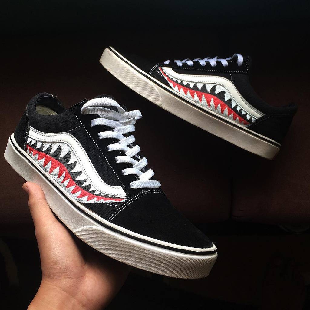 vans x bape shark tooth