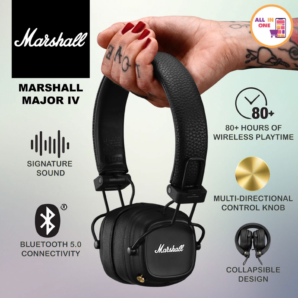 Marshall Major IV Bluetooth On Ear Headphone Wireless Playtime Head
