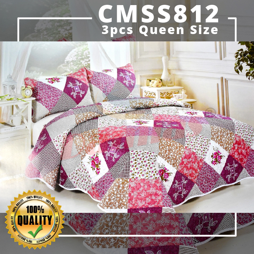 Cadar Bed Sheet Patchwork Tebal Set 3 in 1 [220x230cm] Siri 9 Sultan