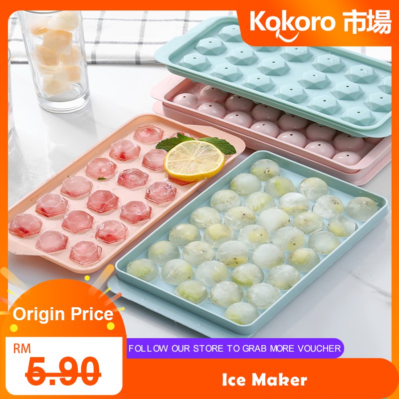 Kokoro - [Ready Stock] 33 Grid DIY Ice Cube Maker Tray Plastic Round Ball Ice Maker Tray Container