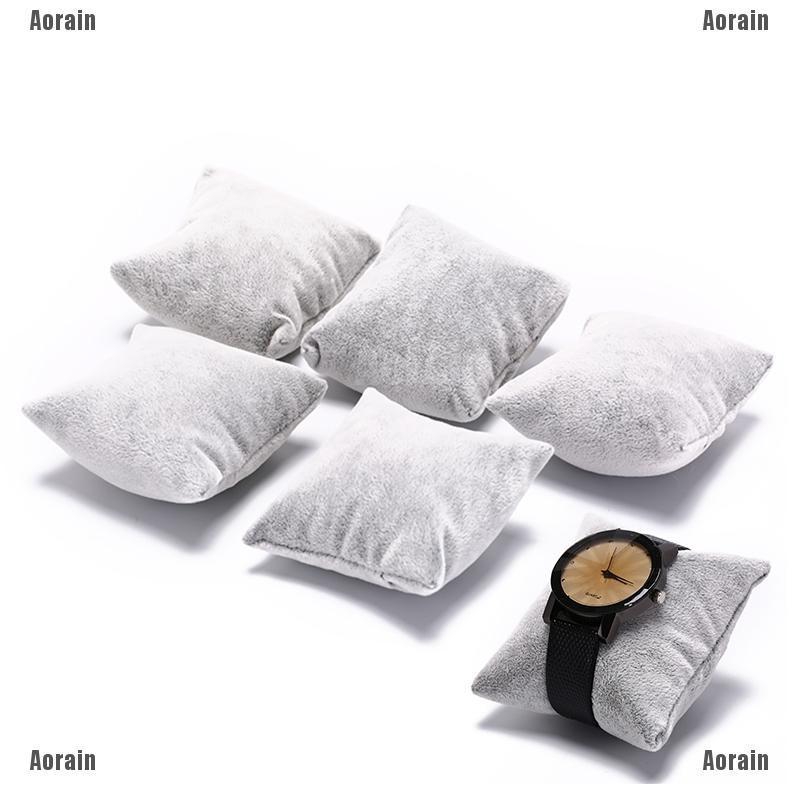 Ao Set Of 5 Grey Velvet Watch Bracelet Pillows Cushions For Case