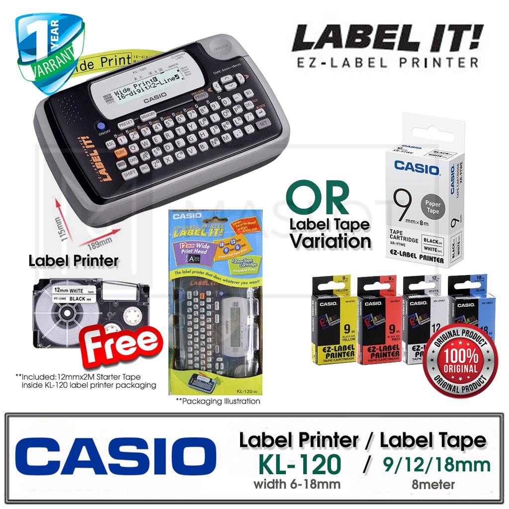 Casio EZLabel Printer (KL120) or Label Tape Selection (if select tape