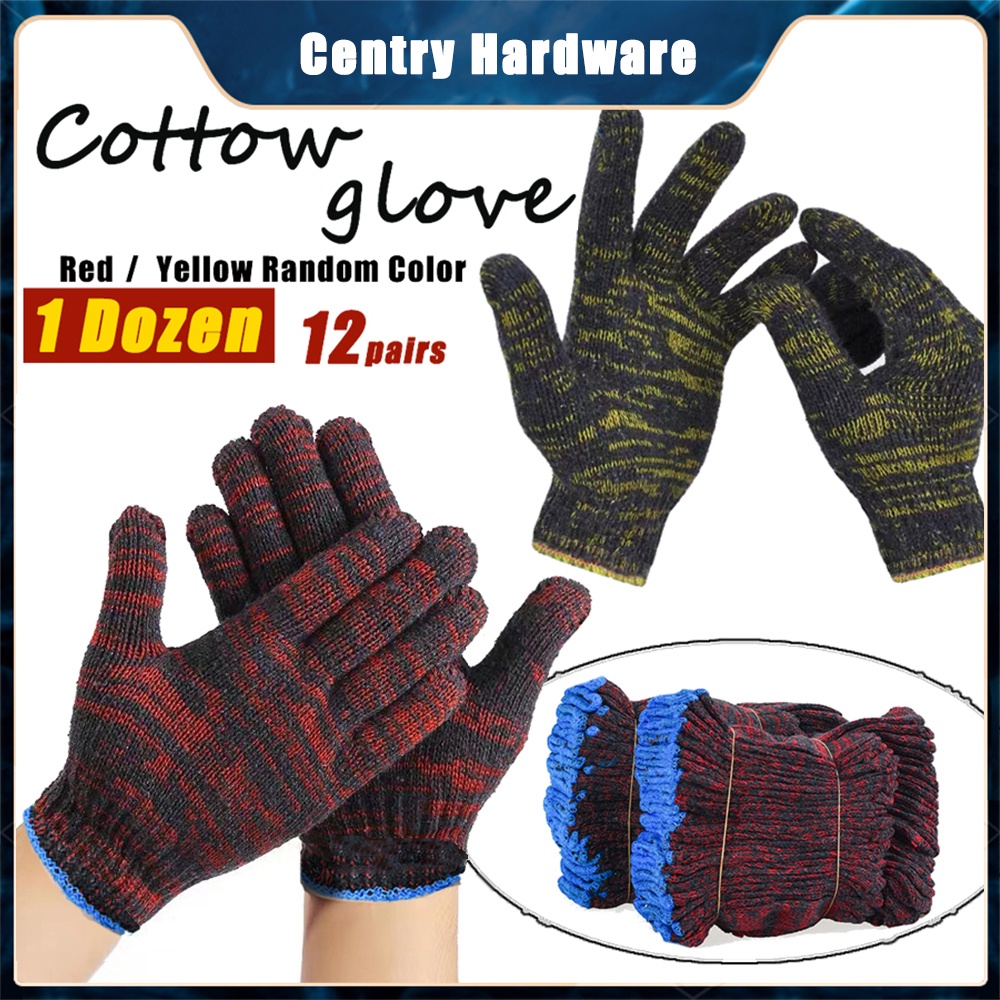 (12 PAIR/ 24PCS) 1200 Cotton Hand Glove Safety String Knit Work Gloves Grip Men Women BBQ Thicker Knitted Cut 手套