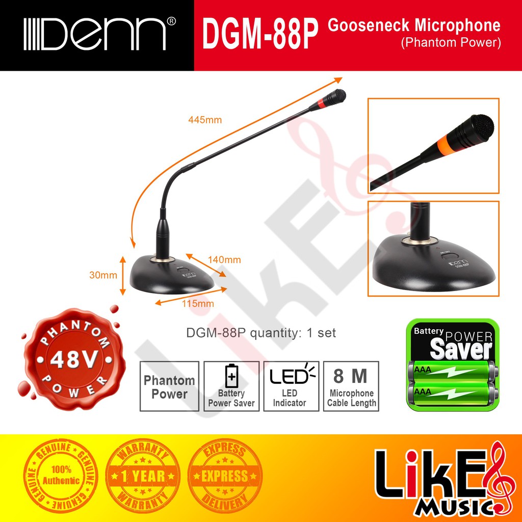 DENN DGM88P Gooseneck Microphone (Phantom 48V Power Supply) Shopee