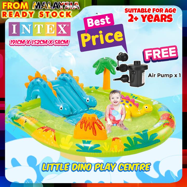 Intex 57166NP Little Dino Dinosaur Themed Inflatable Pool Backyard Play Center With Slide Kolam