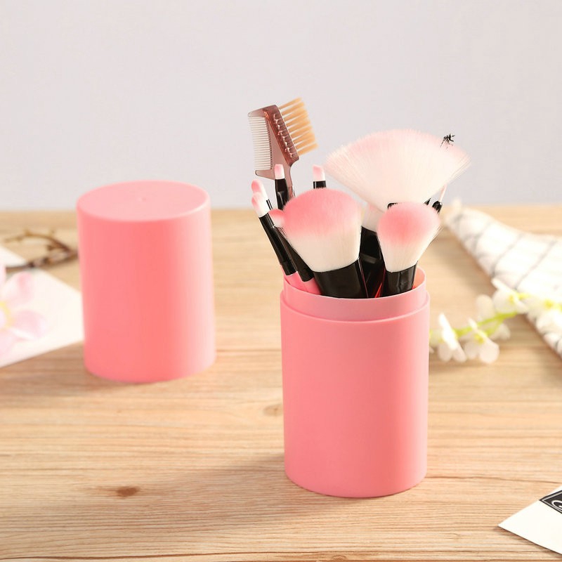 Malaysia Ready Stock 12Pcs Makeup Brush Set with Round Cylinder Holder