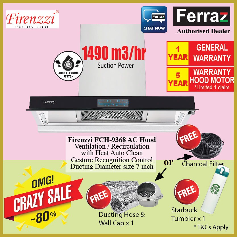 FIRENZZI FCH9368 ACX Intelligent Series Cooker Hood Auto Clean Chimney Hood / Cooker Hood