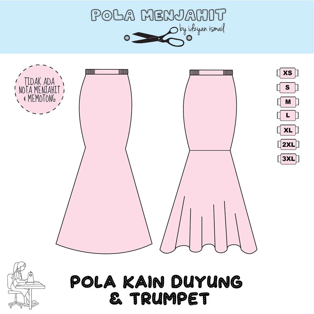 POLA KAIN DUYUNG | POLA MERMAID SKIRT | POLA KAIN PEPLUM ...