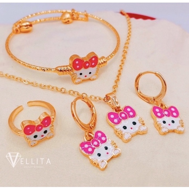 [VJ]Jewelry Set 5in1 Fancy Kids "Hello Kitty" Rose Gold Jewellery Set