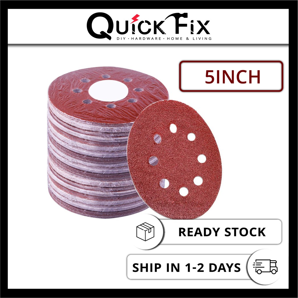 QuickFix 5 Inch Velcro Backing Sand Paper Disc with Hole Grit 60 240