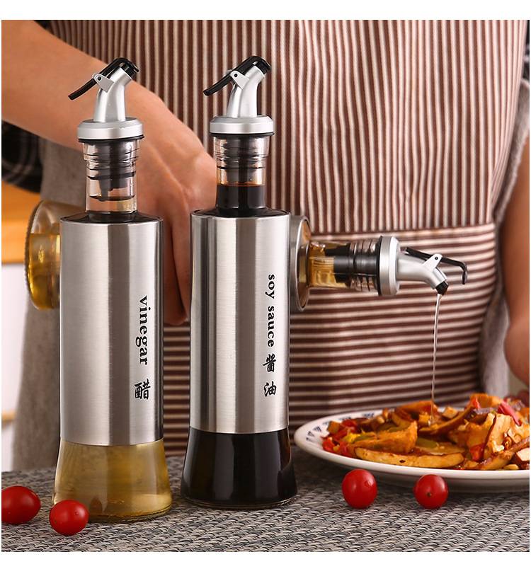 Stainless Steel Sauce Glass Bottle Ketchup Oil Dispenser Storage