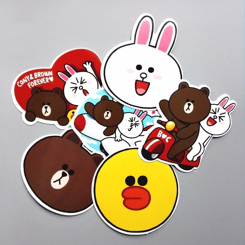 6pcs Set Cute Line Town Friends Brown Bear Cony Rabbit Mixed Stickers For Kids Shopee Malaysia