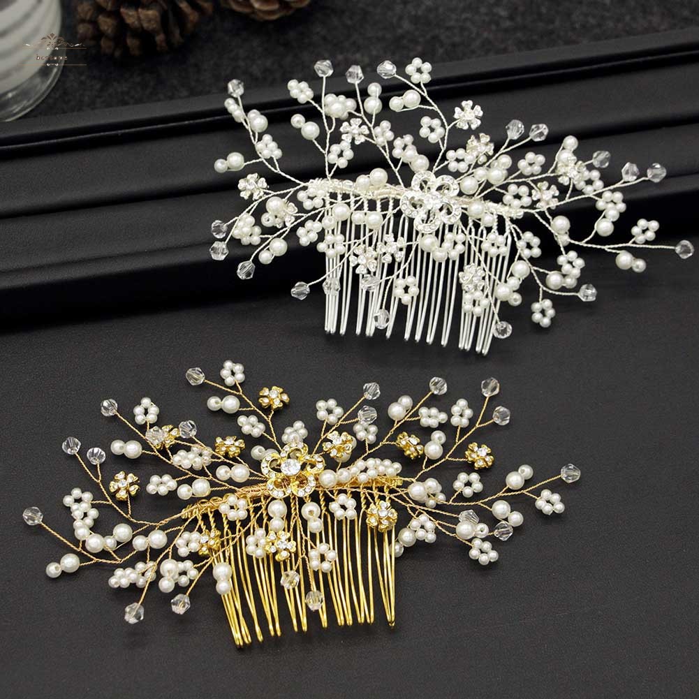 Wedding Bridal Floral Hairpin Crystal Pearl Bead Flower Hair Comb