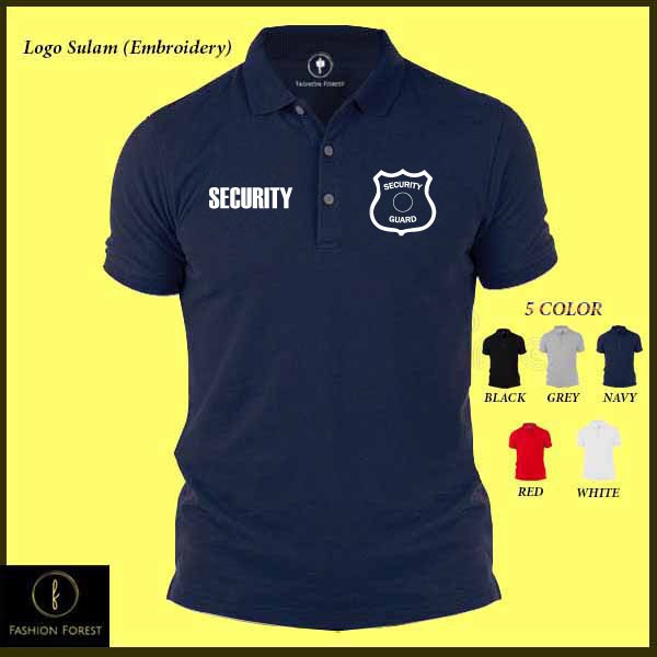 Polo T Shirt Baju Sulam Security Logo Cotton T Shirt Office Event Sekuriti Uniform Kolar Casual Fashion Pakaian