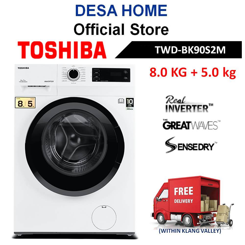 [FREE DELIVERY WITHIN KL] TOSHIBA TWDBK90S2M  8KG/5KG FRONT LOAD + DRYER WASHER TWD-BK90S2M