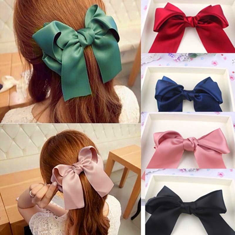 Fashion Women Girls Cute Large Big Satin Hair Bow Hair Clip