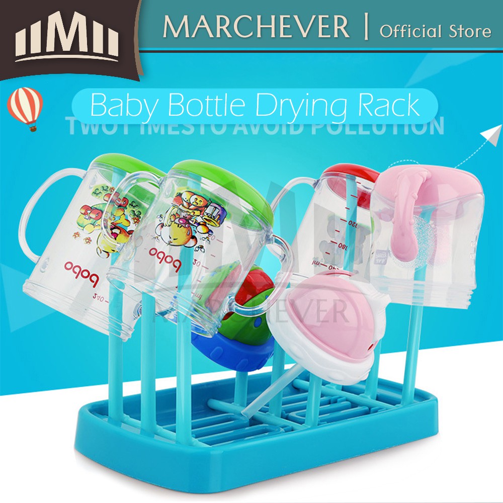 Baby Feeding Bottles Drying Rack Tree Foldable Cleaning Dryer Rack Storage Portable Travel Space Saving Infant Nipple Shelf Cup Holder,Blue