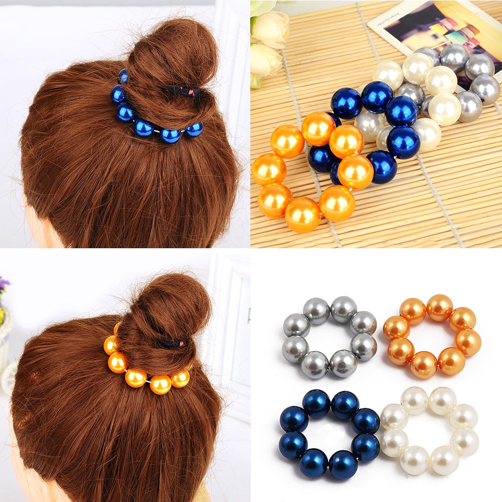 Zztim Big Pearls Beads Elastic Hair Ties Ponytail Holder Shopee