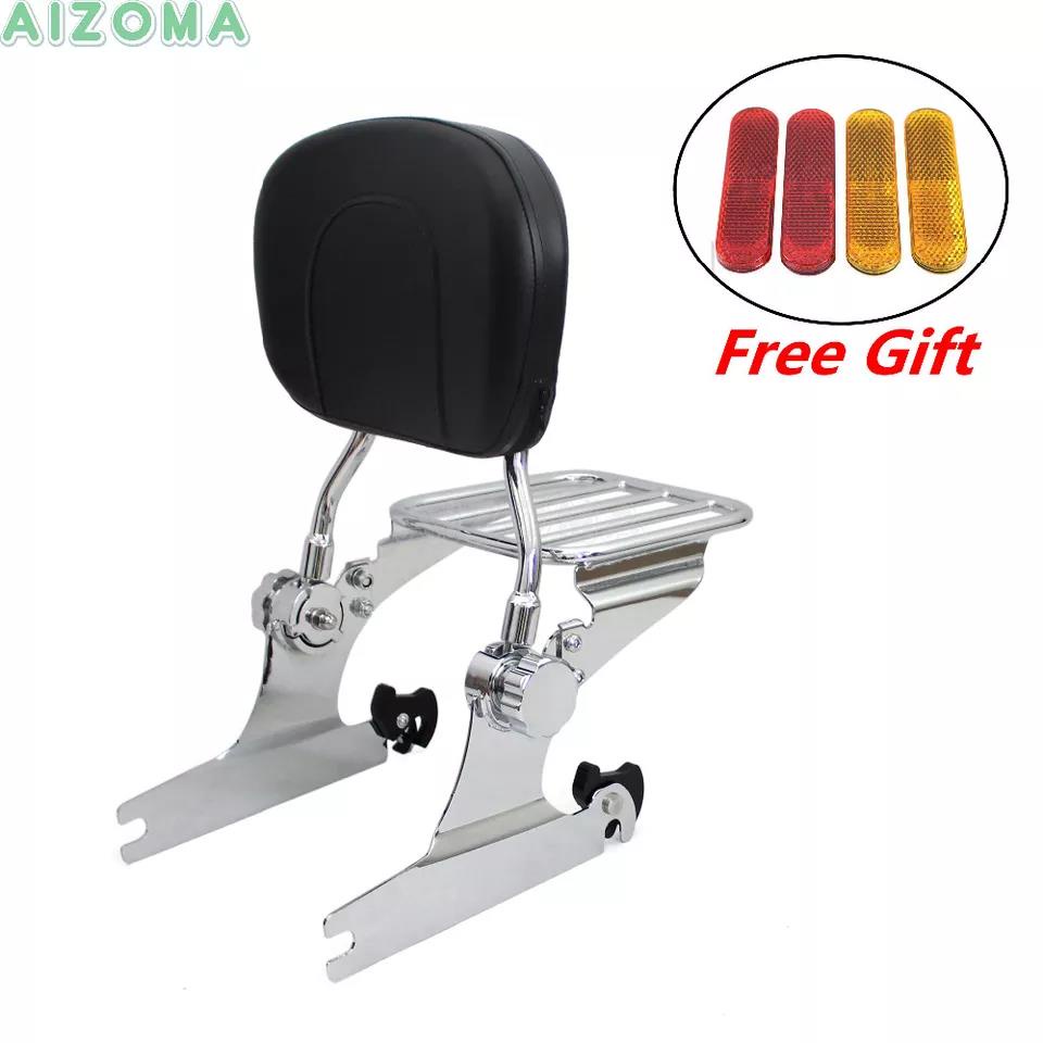 Chrome Detachable Sissy Bar Backrest Rear Luggage Rack for Harley