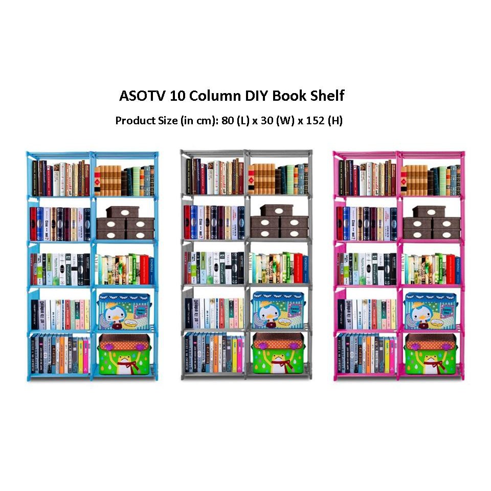 FREE SHIPPING 6 Tier 10 Column DIY Book Shelf Rak buku 