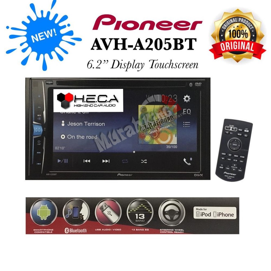 PIONEER AVH-A205BT 6.2" Double DIN USB Bluetooth CD Radio Car DVD ...