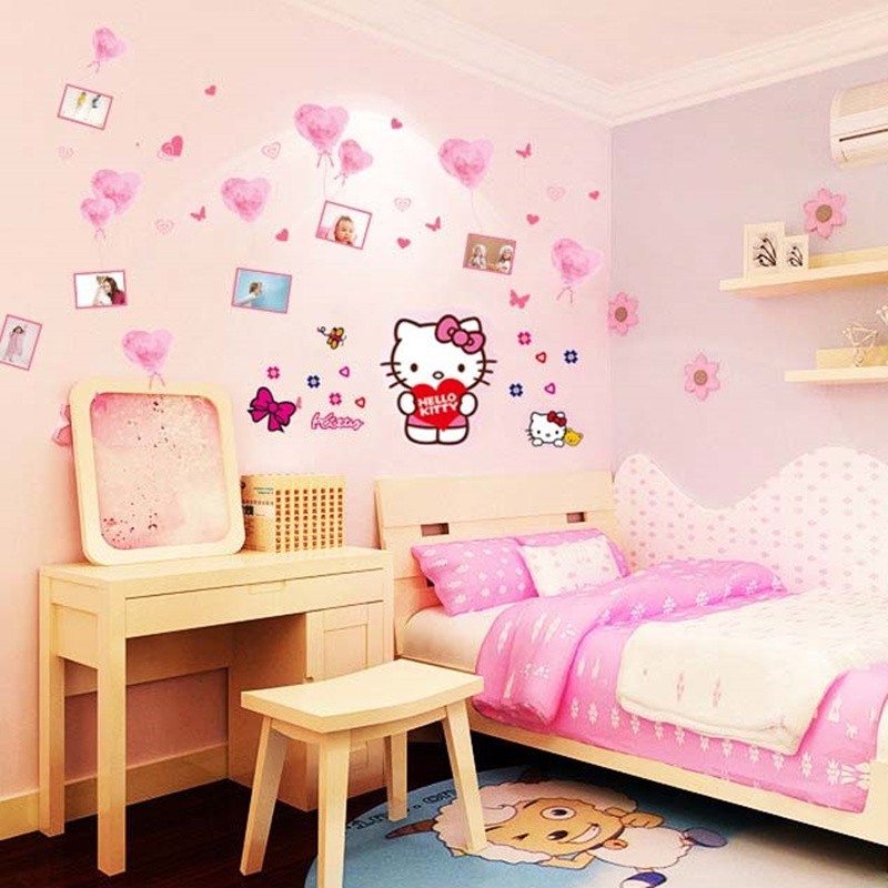 Kitty Children Room Metope Adornment Sweet Girls Bedroom Wall Painting Cartoon Hello Stickers