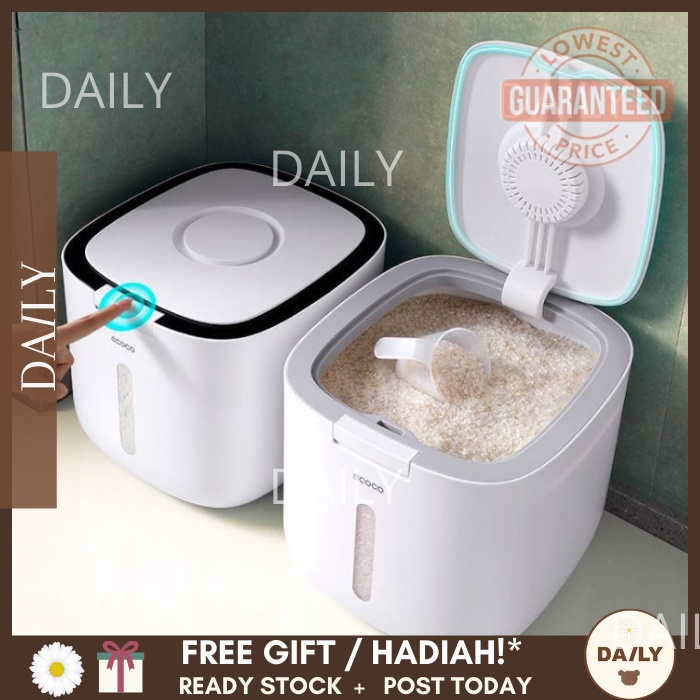 🐻DAILY🐻 ECOCO Rice Storage Container Rice Box 5kg 10kg Insect Moisture Proof Sealed Bekas Beras Tempat Simpan Beras