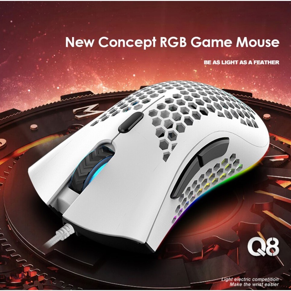Q8 Breathing RGB Gaming Mouse Wired Lightweight Hollowed 7200dpi PC ...