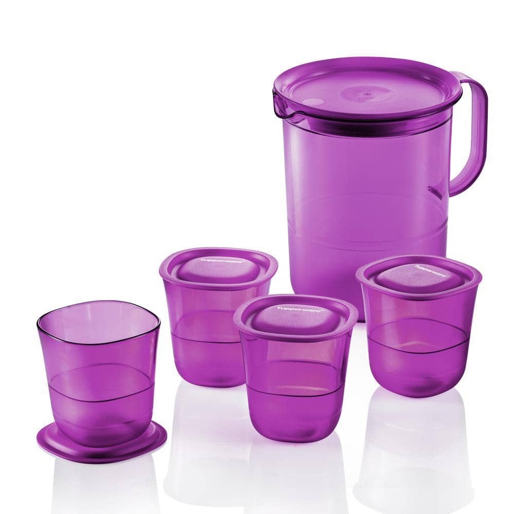New Tupperware Purple Royale Crystalline Pitcher 1.2L / Short Glass 230ml / Serving Tray