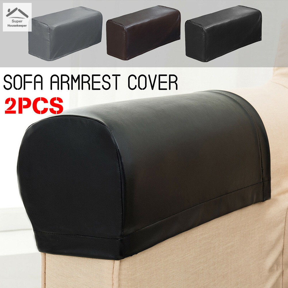 2 Pcs Pu Leather Sofa Armrest Covers Protectors Stretchy