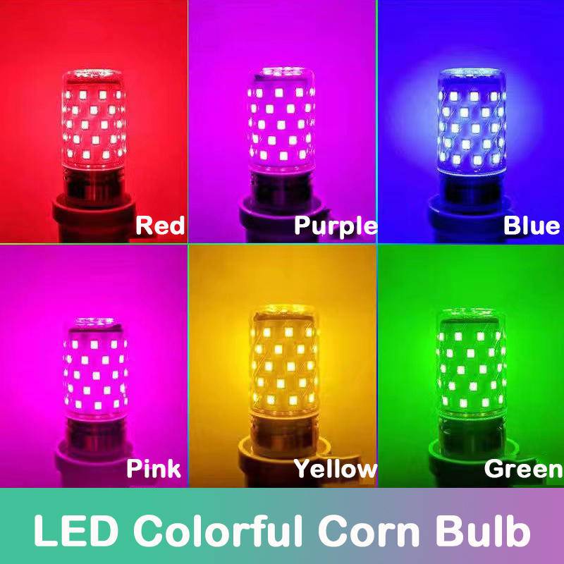 E27 LED Colorful Corn Bulb 12W Pink Red Blue Green Purple Golden 7Colors Lamp AC 220V Bulb Chandelier Decoration