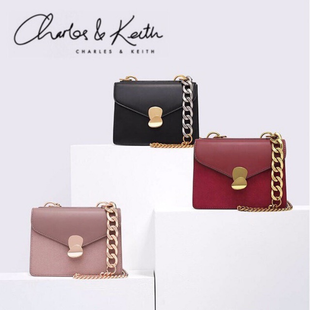 charles & keith chain detail front flap bag