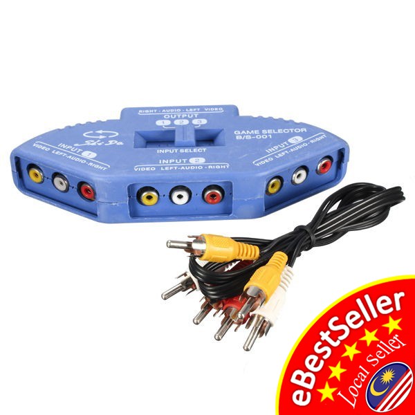 3 Way in 1 Audio Video AV RCA Selector Switch Box A/V Multi Input 1