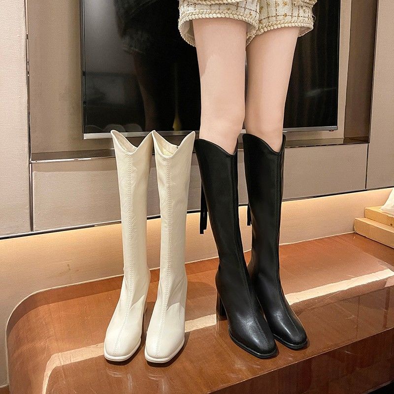 High Boots Women's Knight 2022 Autumn British Style Slimmer Look Heel All-Match Thick Not Over Knee高筒靴女骑士靴2022秋英伦风显瘦高跟百搭粗跟不过膝长靴